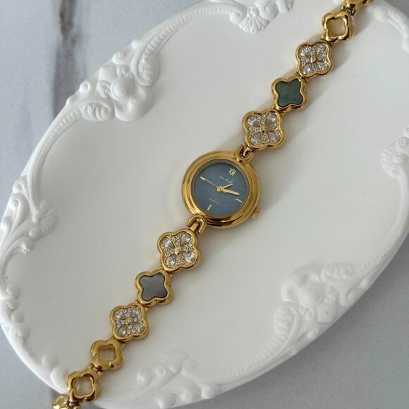 Sku0233 Retro Gold Blue Women Floral Watch Bracelet Stainless steel + gift bag main image 4